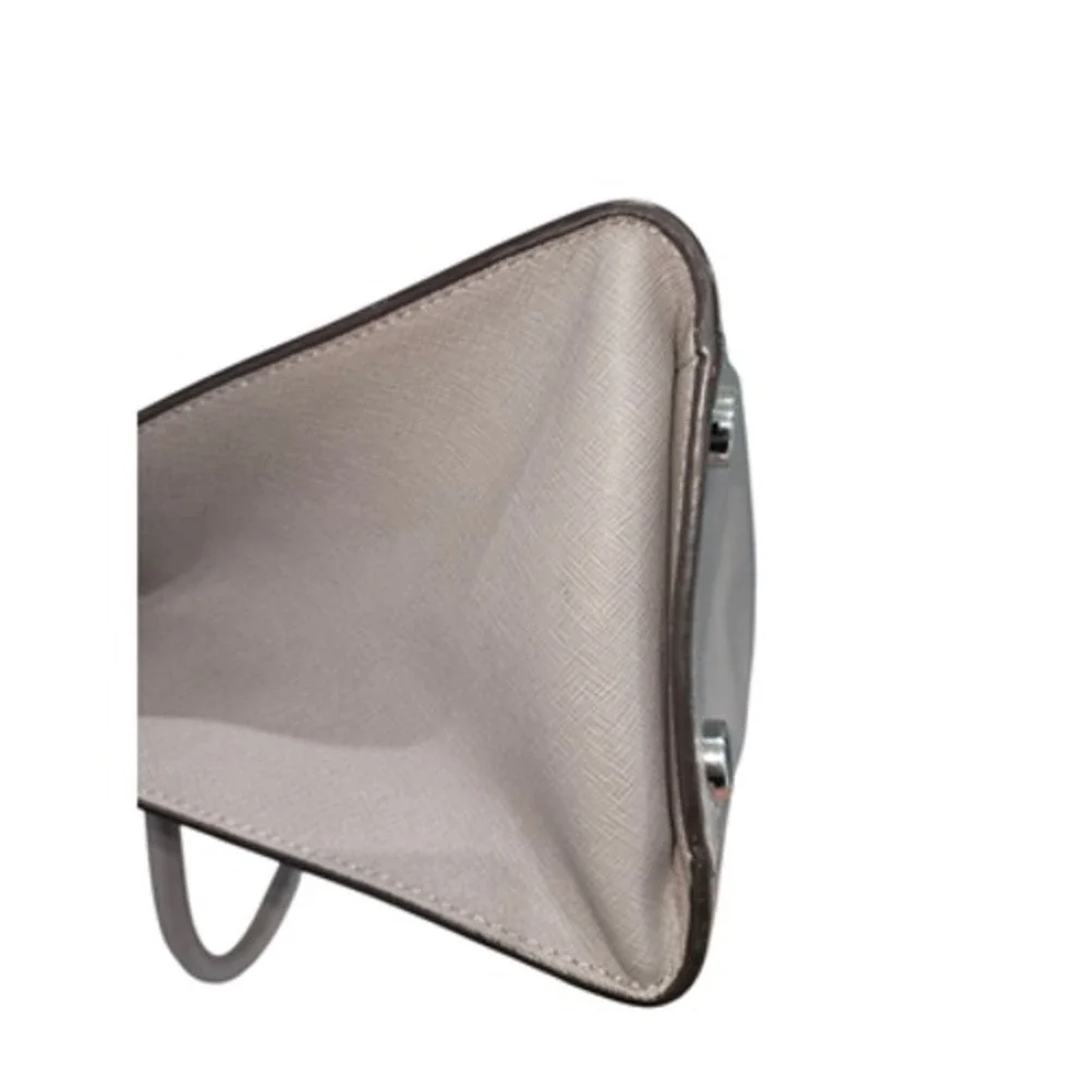 Michael‎ Kors Saffiano Leather Satchel Crossbody Bag Taupe Grey Silver Hardware